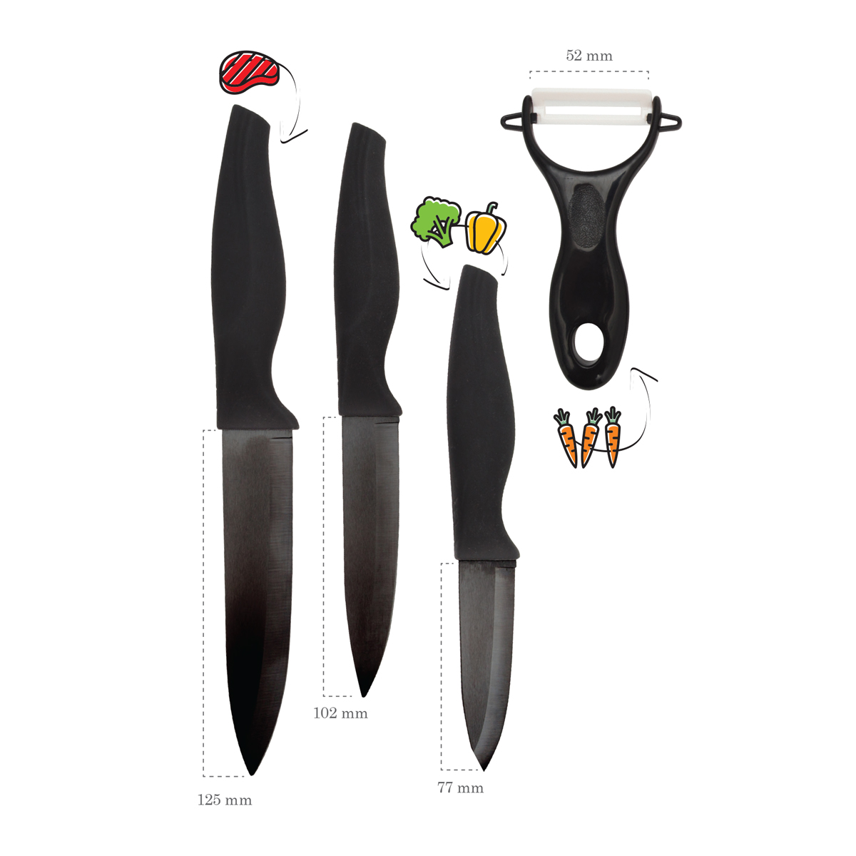 R17147 - Zestaw noży ceramicznych Ceramic Chef, czarny 