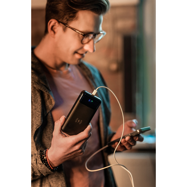 Power bank 20000 mAh z ładowarką indukcyjną Supremi, czarny z nadrukiem logo d