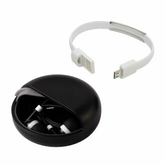 R09005 - Zestaw słuchawki w etui z bransoletką USB, szary 
