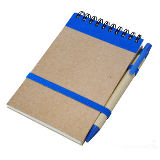 R73795 - Notes Kraft 90x140/70k gładki z długopisem, niebieski/beżowy 