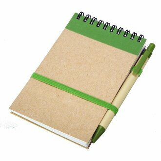 R73795 - Notes Kraft z długopisem, zielony/beżowy 