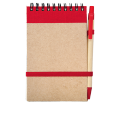 R73795.08 - Notes Kraft 90x140/70k gładki z długopisem, czerwony/beżowy 